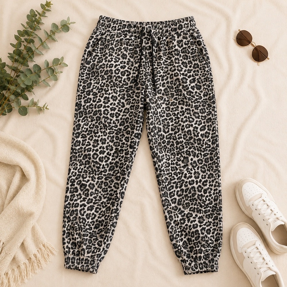 Ideology Womens Plus 3X Fleece Joggers Leopard Print Deep Black 100195528WN NEW